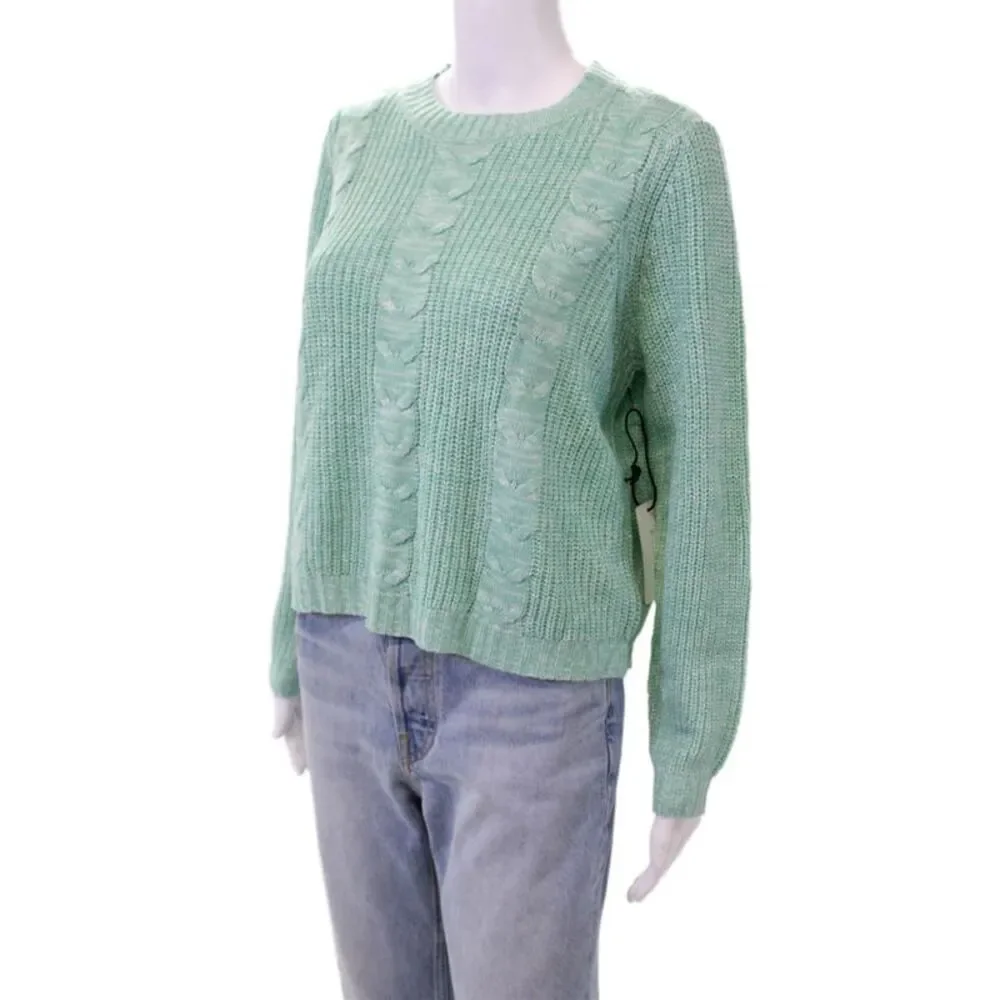 Line And Dot Womens Long Sleeve Crop Pullover Cable-Knit Sweater Green Size XS